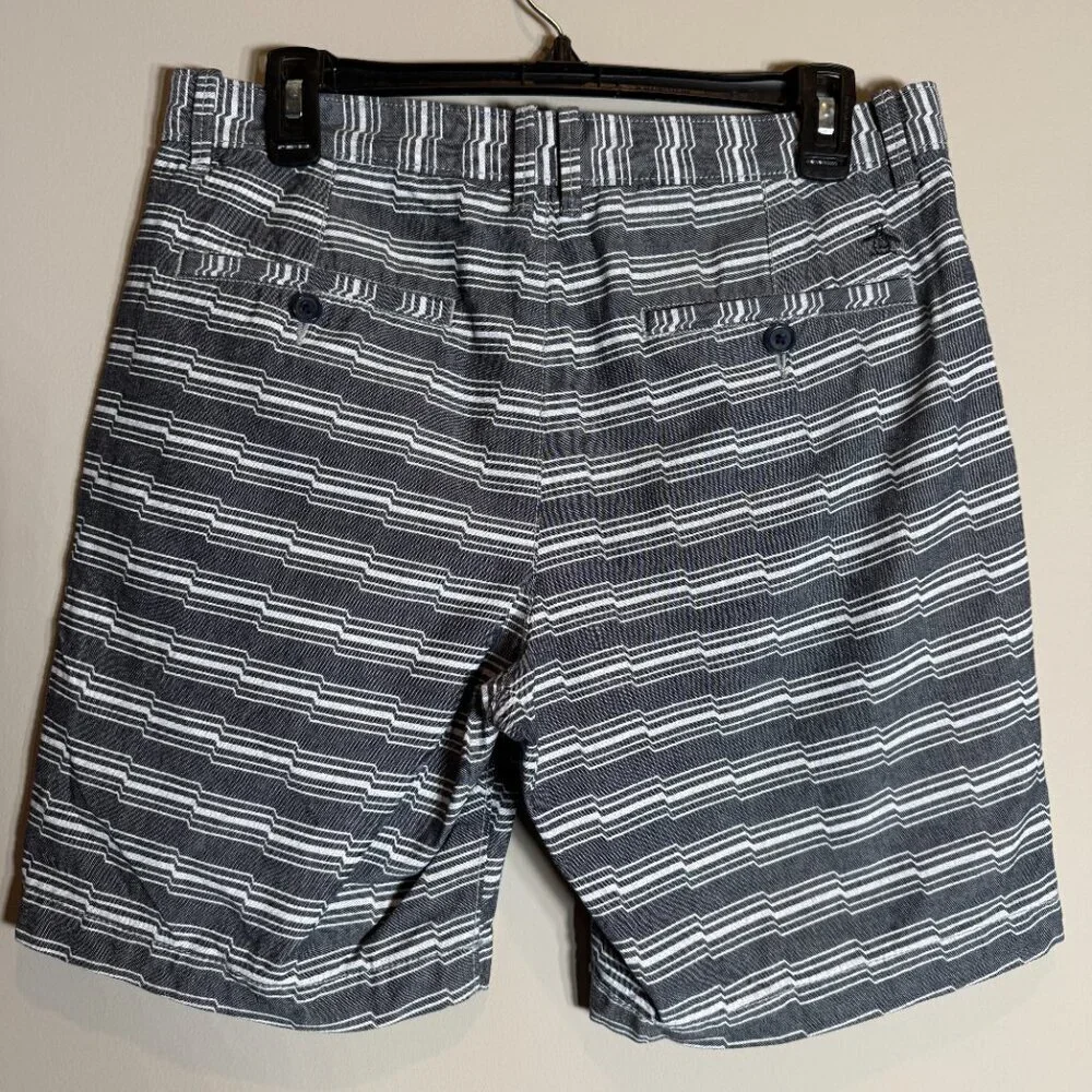 Original Penguin Striped Chino Shorts Men's 31 Gray Preppy Golf Outdoor 7.5